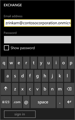 Add username and password on the email account screen