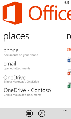 Place in Windows Phone Office app