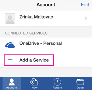 OneDrive files in Office Mobile